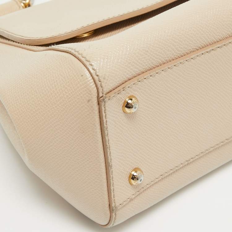 Pre Owned Dolce & Gabbana Beige Leather Medium Miss Sicily Top Handle Bag