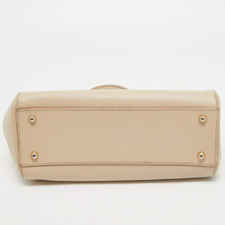 Pre Owned Dolce & Gabbana Beige Leather Medium Miss Sicily Top Handle Bag