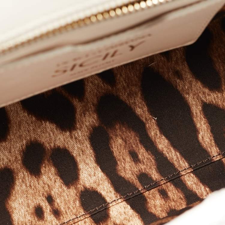 Pre Owned Dolce & Gabbana White Raffia and Leather Medium Miss Sicily Top Handle Bag