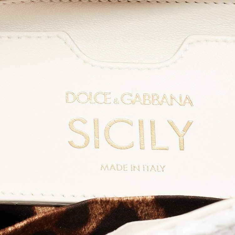 Pre Owned Dolce & Gabbana White Raffia and Leather Medium Miss Sicily Top Handle Bag