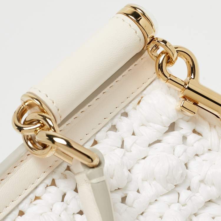 Pre Owned Dolce & Gabbana White Raffia and Leather Medium Miss Sicily Top Handle Bag
