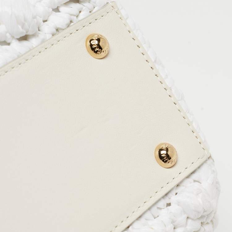 Pre Owned Dolce & Gabbana White Raffia and Leather Medium Miss Sicily Top Handle Bag