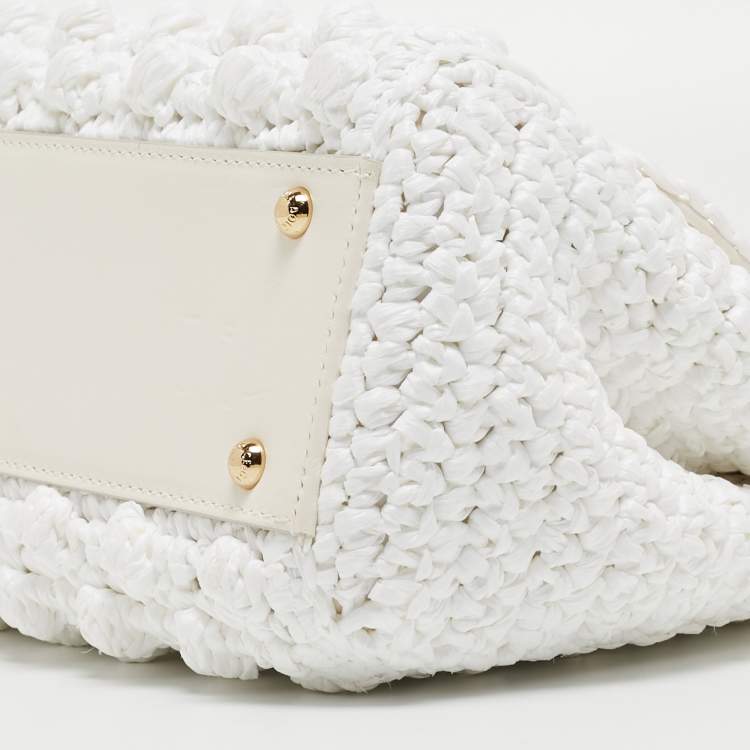 Pre Owned Dolce & Gabbana White Raffia and Leather Medium Miss Sicily Top Handle Bag