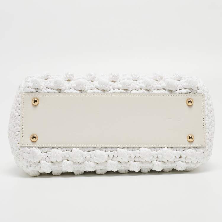 Pre Owned Dolce & Gabbana White Raffia and Leather Medium Miss Sicily Top Handle Bag