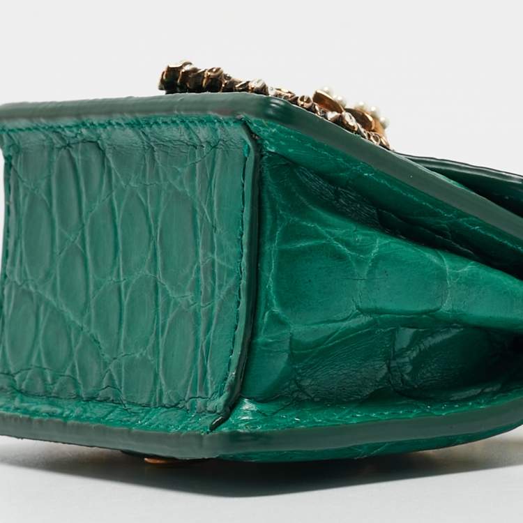 Pre Owned Dolce & Gabbana Green Crocodile Micro Devotion Bag
