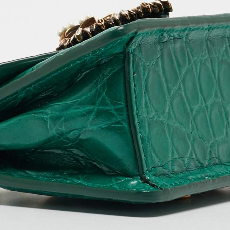 Pre Owned Dolce & Gabbana Green Crocodile Micro Devotion Bag