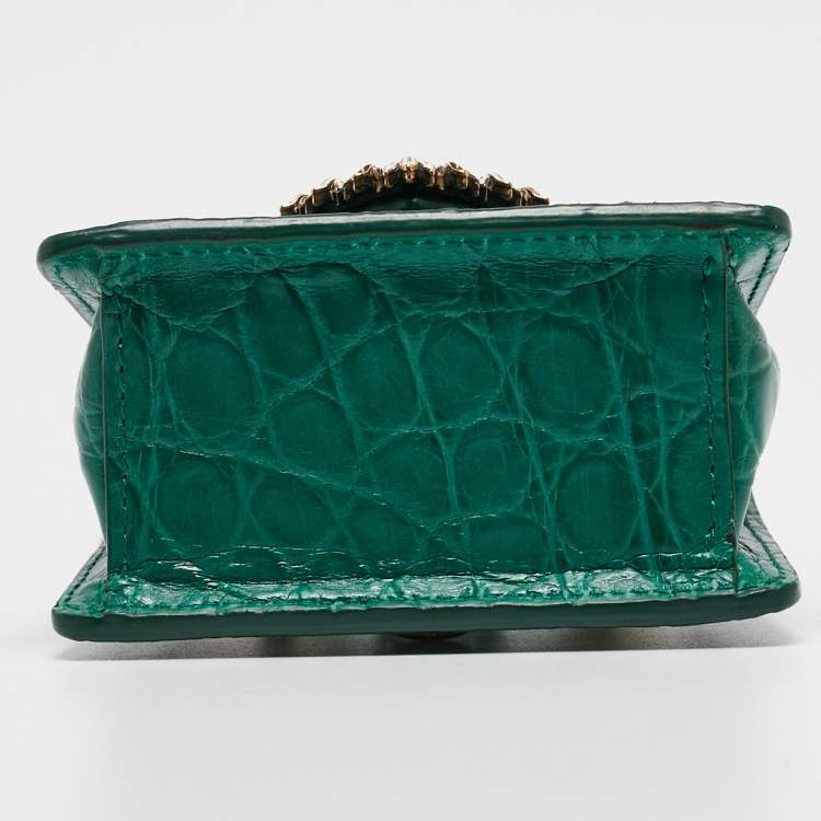 Pre Owned Dolce & Gabbana Green Crocodile Micro Devotion Bag