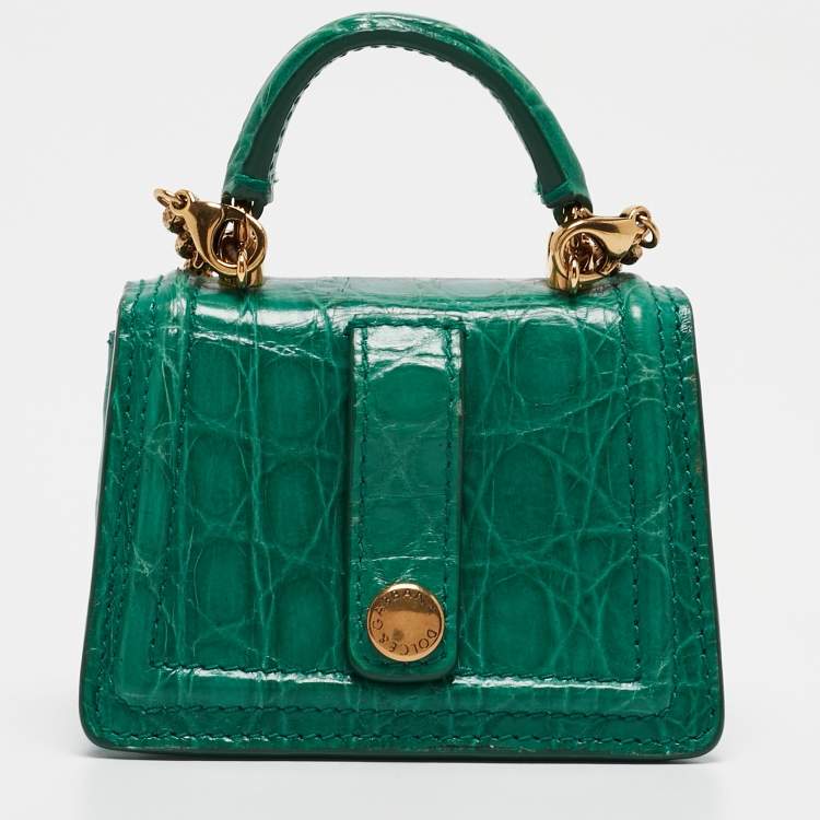 Pre Owned Dolce & Gabbana Green Crocodile Micro Devotion Bag