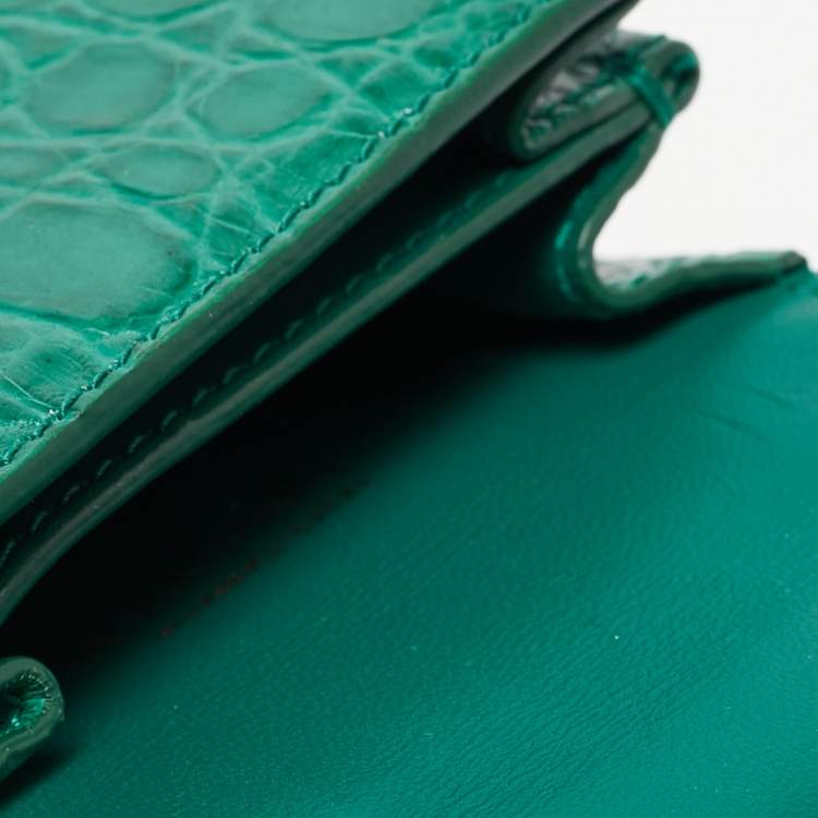 Pre Owned Dolce & Gabbana Green Crocodile Micro Devotion Bag