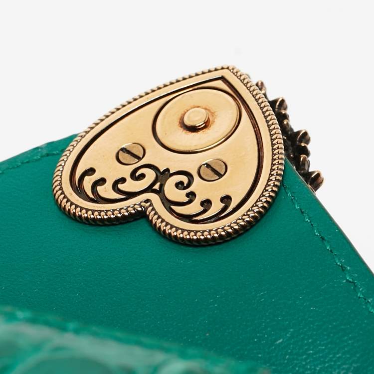 Pre Owned Dolce & Gabbana Green Crocodile Micro Devotion Bag