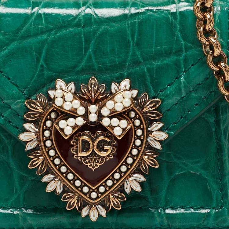 Pre Owned Dolce & Gabbana Green Crocodile Micro Devotion Bag