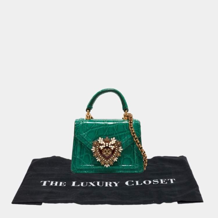 Pre Owned Dolce & Gabbana Green Crocodile Micro Devotion Bag