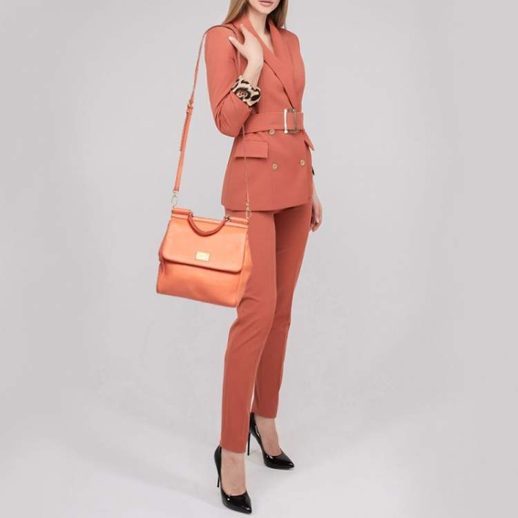 Pre Owned Dolce & Gabbana Orange Leather Medium Miss Sicily Bag
