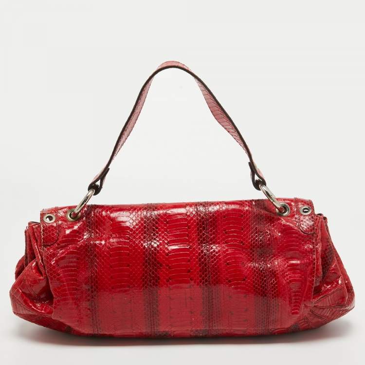Pre Owned Dolce & Gabbana Red Watersnake Leather Satchel