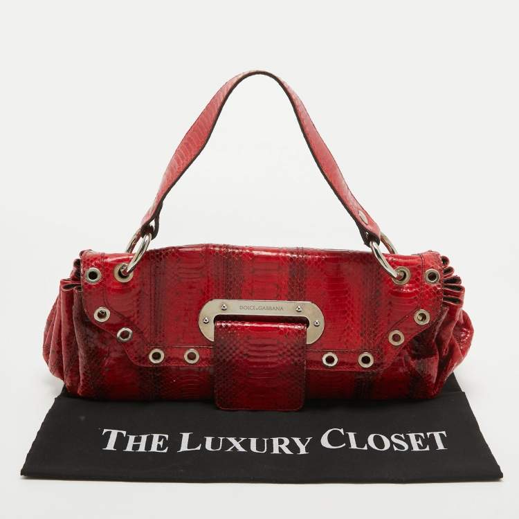 Pre Owned Dolce & Gabbana Red Watersnake Leather Satchel