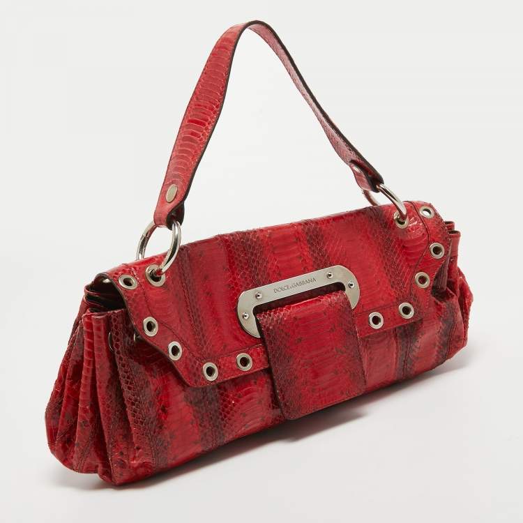Pre Owned Dolce & Gabbana Red Watersnake Leather Satchel