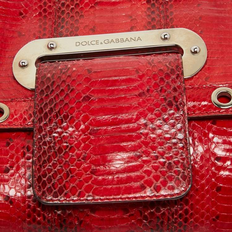 Pre Owned Dolce & Gabbana Red Watersnake Leather Satchel