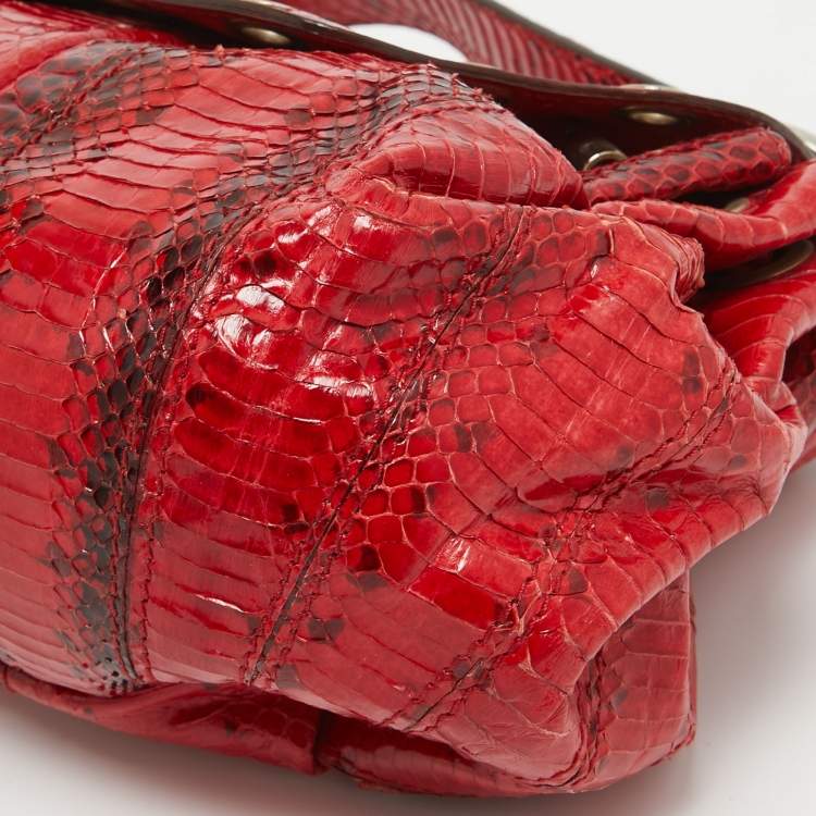 Pre Owned Dolce & Gabbana Red Watersnake Leather Satchel