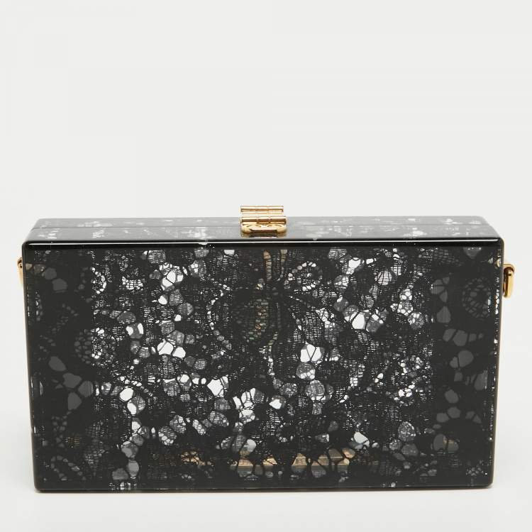 Pre Owned Dolce & Gabbana Black Acrylic Lace Dolce Box Clutch