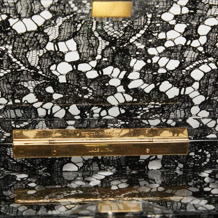 Pre Owned Dolce & Gabbana Black Acrylic Lace Dolce Box Clutch