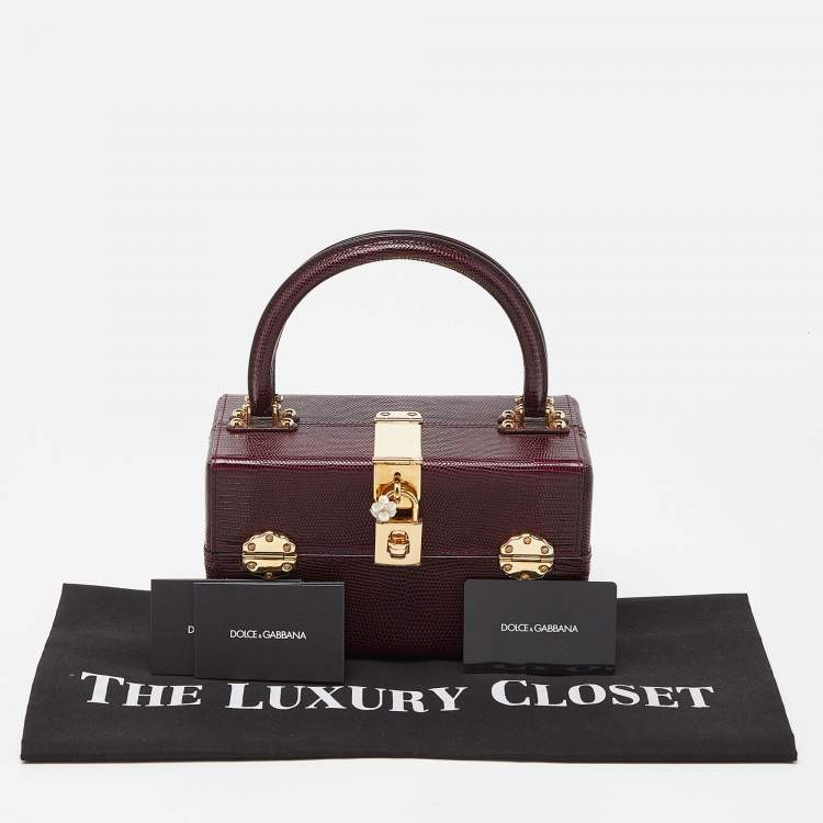 Pre Owned Dolce & Gabbana Burgundy Iguana Embossed Leather Box Bag