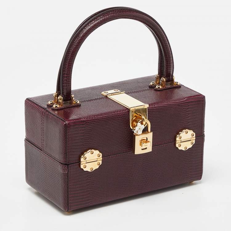 Pre Owned Dolce & Gabbana Burgundy Iguana Embossed Leather Box Bag