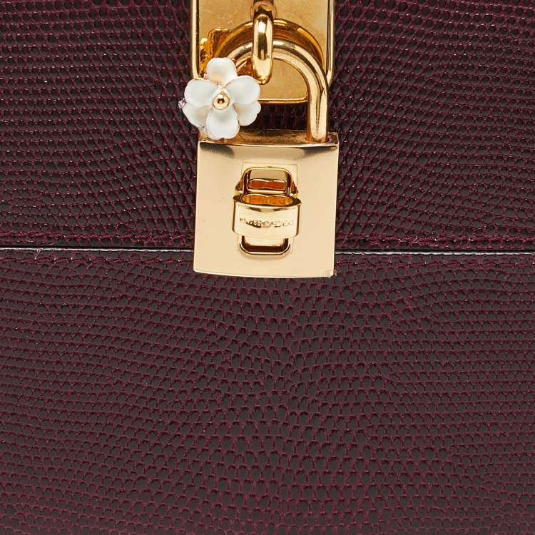 Pre Owned Dolce & Gabbana Burgundy Iguana Embossed Leather Box Bag