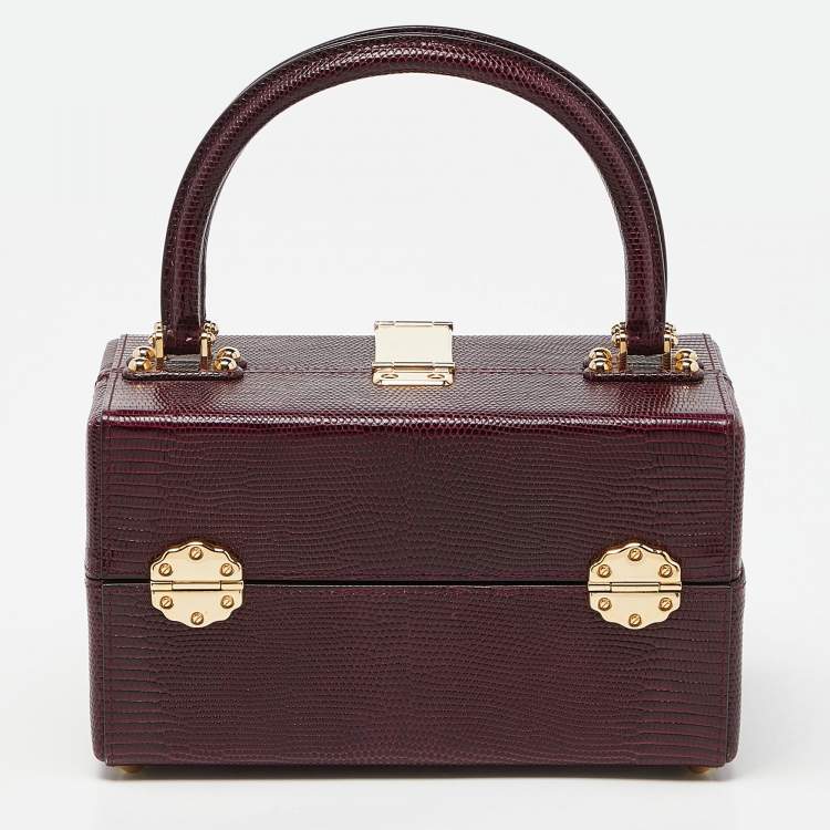 Pre Owned Dolce & Gabbana Burgundy Iguana Embossed Leather Box Bag