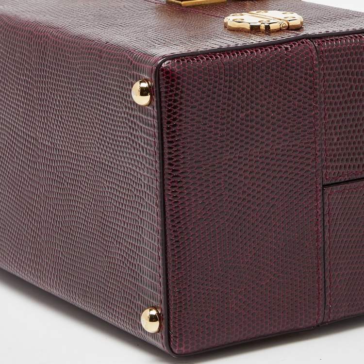 Pre Owned Dolce & Gabbana Burgundy Iguana Embossed Leather Box Bag