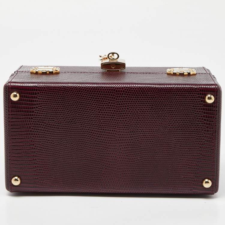 Pre Owned Dolce & Gabbana Burgundy Iguana Embossed Leather Box Bag