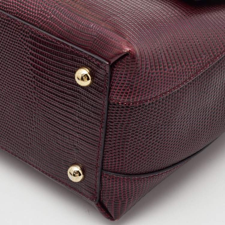 Pre Owned Dolce & Gabbana Burgundy Lizard Embossed Leather Medium Lucia Top Handle Bag