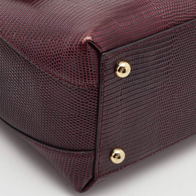 Pre Owned Dolce & Gabbana Burgundy Lizard Embossed Leather Medium Lucia Top Handle Bag