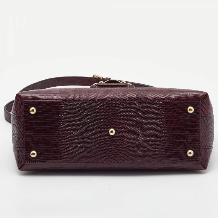 Pre Owned Dolce & Gabbana Burgundy Lizard Embossed Leather Medium Lucia Top Handle Bag