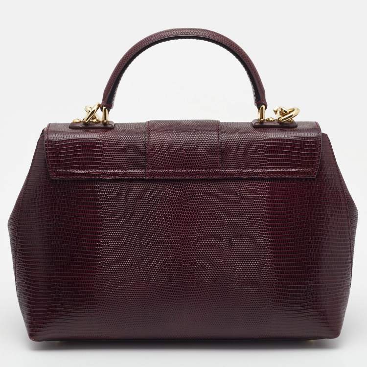 Pre Owned Dolce & Gabbana Burgundy Lizard Embossed Leather Medium Lucia Top Handle Bag
