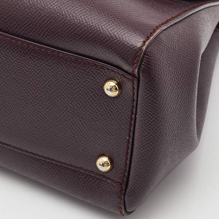 Pre Owned Dolce & Gabbana Burgundy Leather Medium Miss Sicily Top Handle Bag