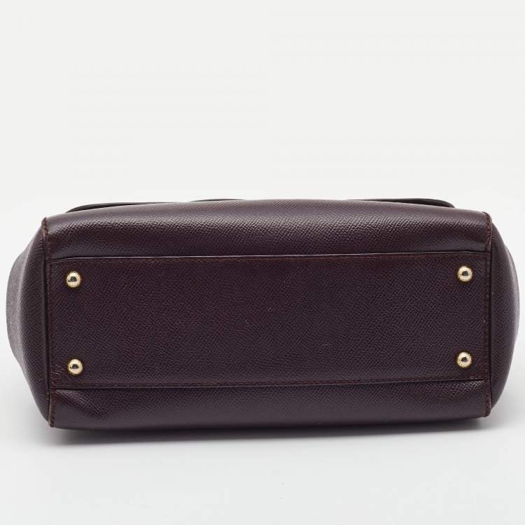 Pre Owned Dolce & Gabbana Burgundy Leather Medium Miss Sicily Top Handle Bag