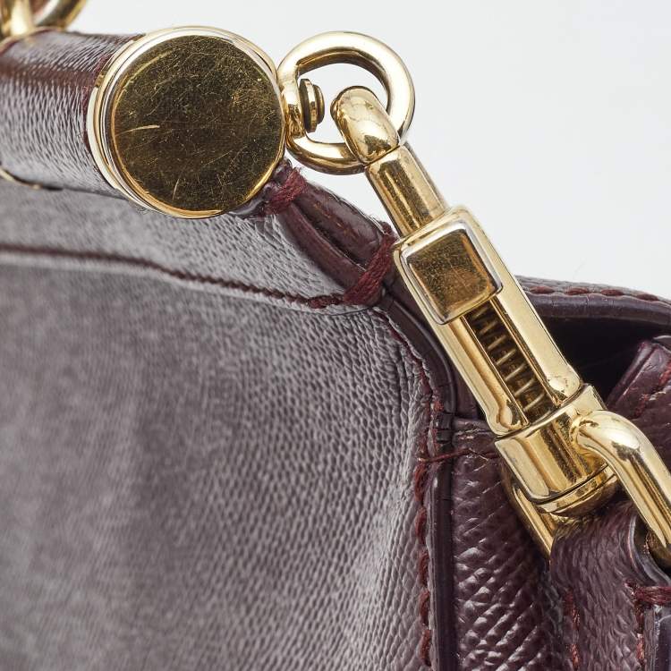 Pre Owned Dolce & Gabbana Burgundy Leather Medium Miss Sicily Top Handle Bag
