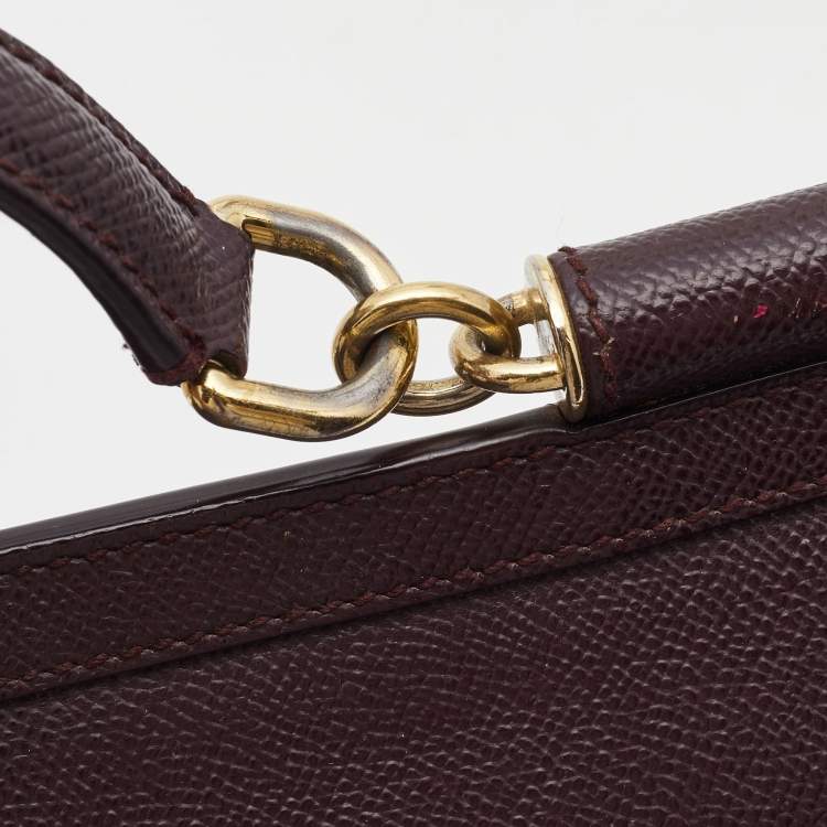 Pre Owned Dolce & Gabbana Burgundy Leather Medium Miss Sicily Top Handle Bag