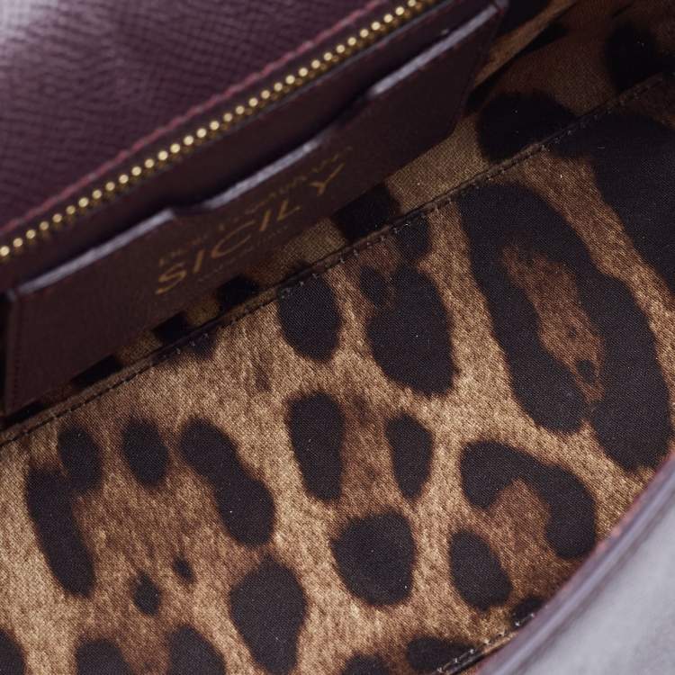 Pre Owned Dolce & Gabbana Burgundy Leather Medium Miss Sicily Top Handle Bag