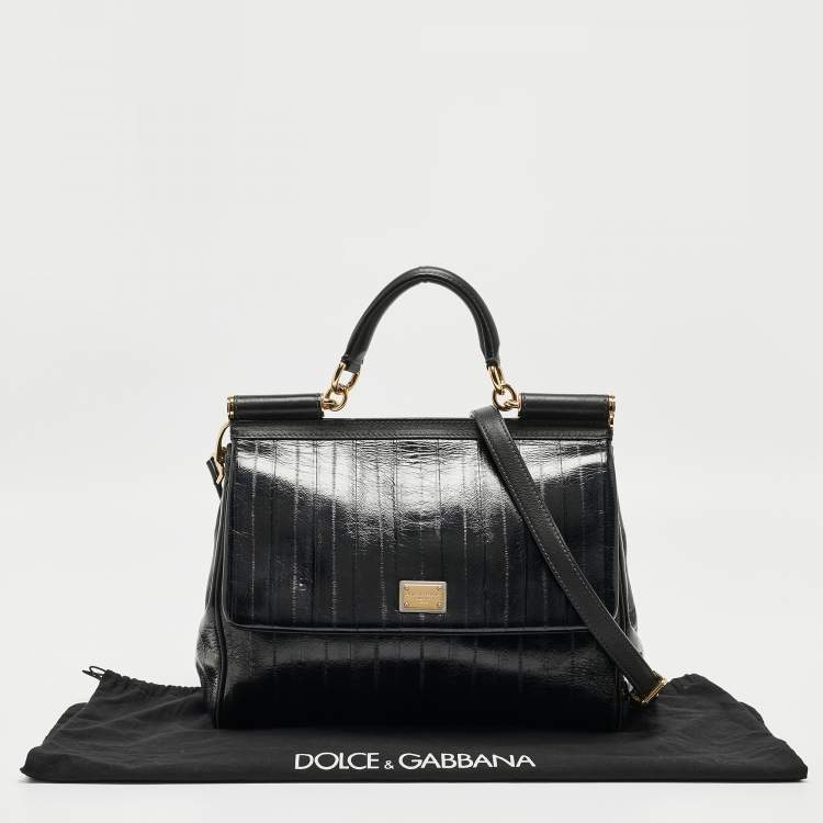 Pre Owned Dolce & Gabbana Blue Eel Leather Large Miss Sicily Bag