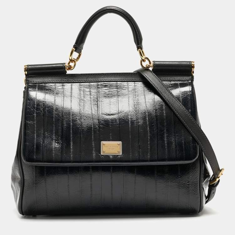 Pre Owned Dolce & Gabbana Blue Eel Leather Large Miss Sicily Bag