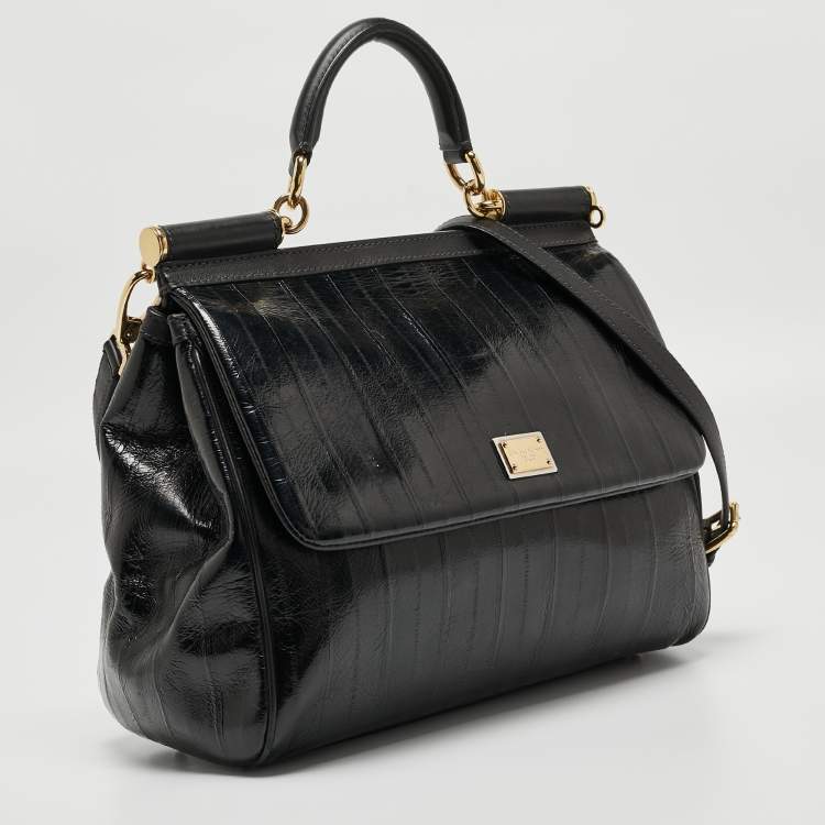 Pre Owned Dolce & Gabbana Blue Eel Leather Large Miss Sicily Bag