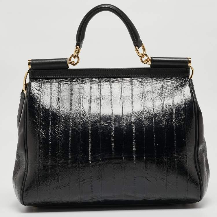 Pre Owned Dolce & Gabbana Blue Eel Leather Large Miss Sicily Bag