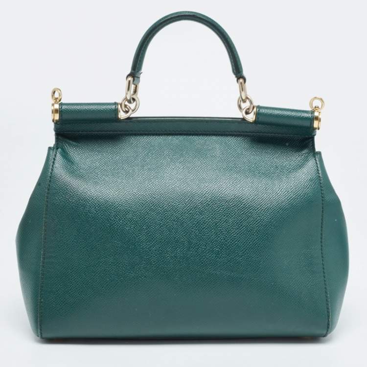 Pre Owned Dolce & Gabbana Green Leather Medium Miss Sicily Handle Bag