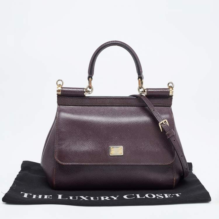 Pre Owned Dolce & Gabbana Burgundy Leather Small Miss Sicily Top Handle Bag