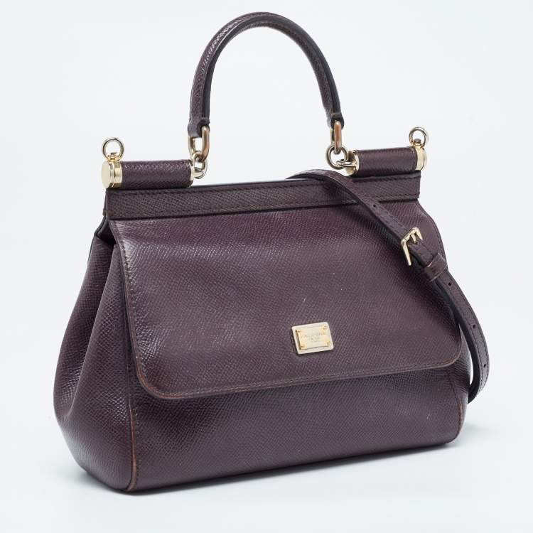 Pre Owned Dolce & Gabbana Burgundy Leather Small Miss Sicily Top Handle Bag