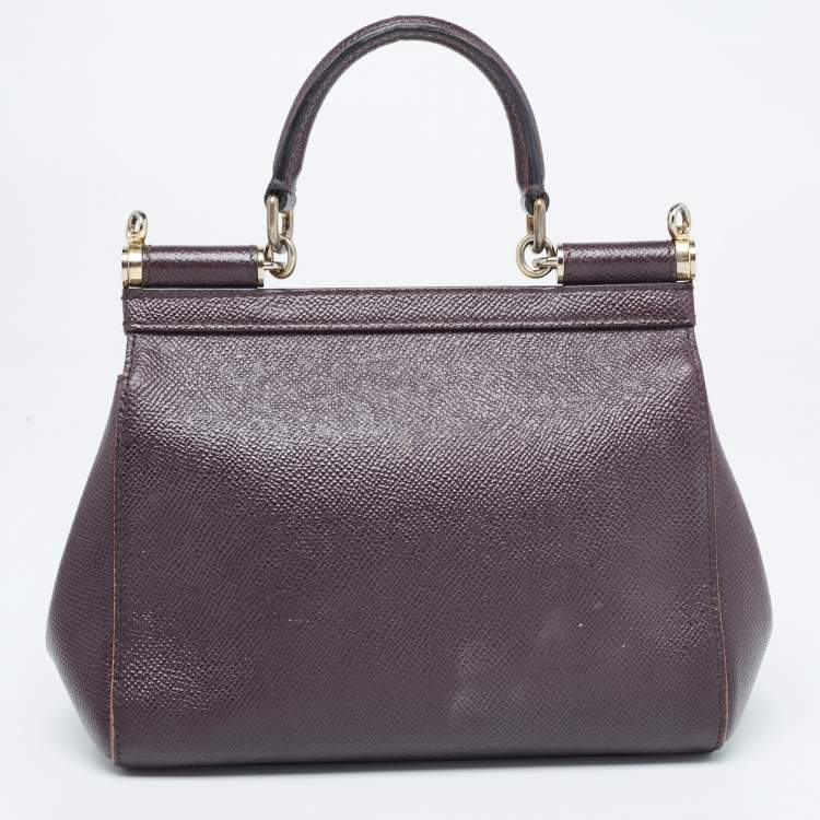 Pre Owned Dolce & Gabbana Burgundy Leather Small Miss Sicily Top Handle Bag
