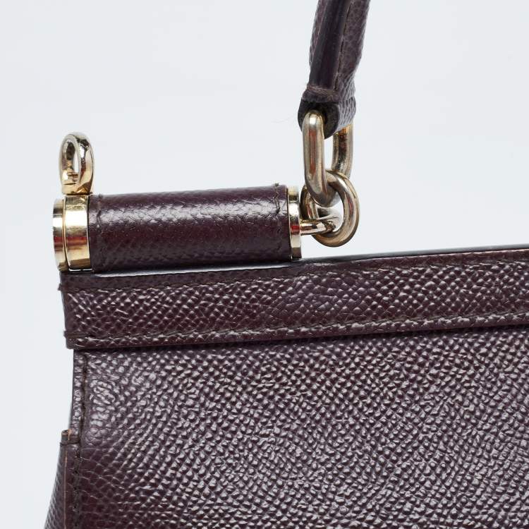 Pre Owned Dolce & Gabbana Burgundy Leather Small Miss Sicily Top Handle Bag