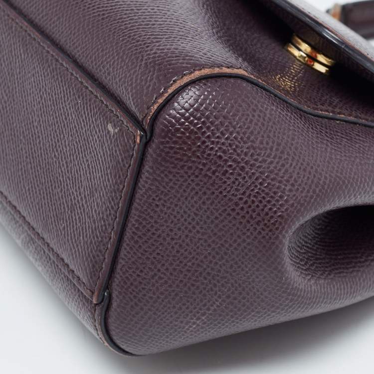 Pre Owned Dolce & Gabbana Burgundy Leather Small Miss Sicily Top Handle Bag