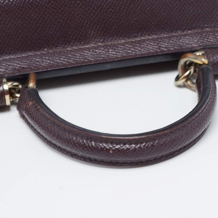 Pre Owned Dolce & Gabbana Burgundy Leather Small Miss Sicily Top Handle Bag